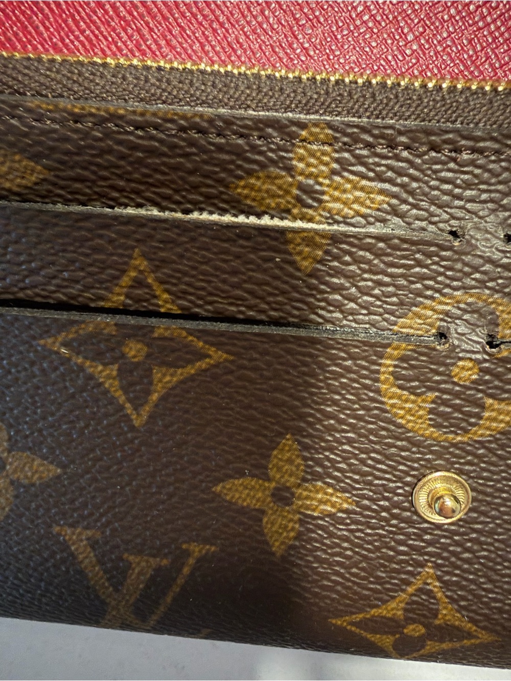 Louis Vuitton Monogram Canvas Brown with Red Snap Continental-Style Wallet - Picture 6 of 11